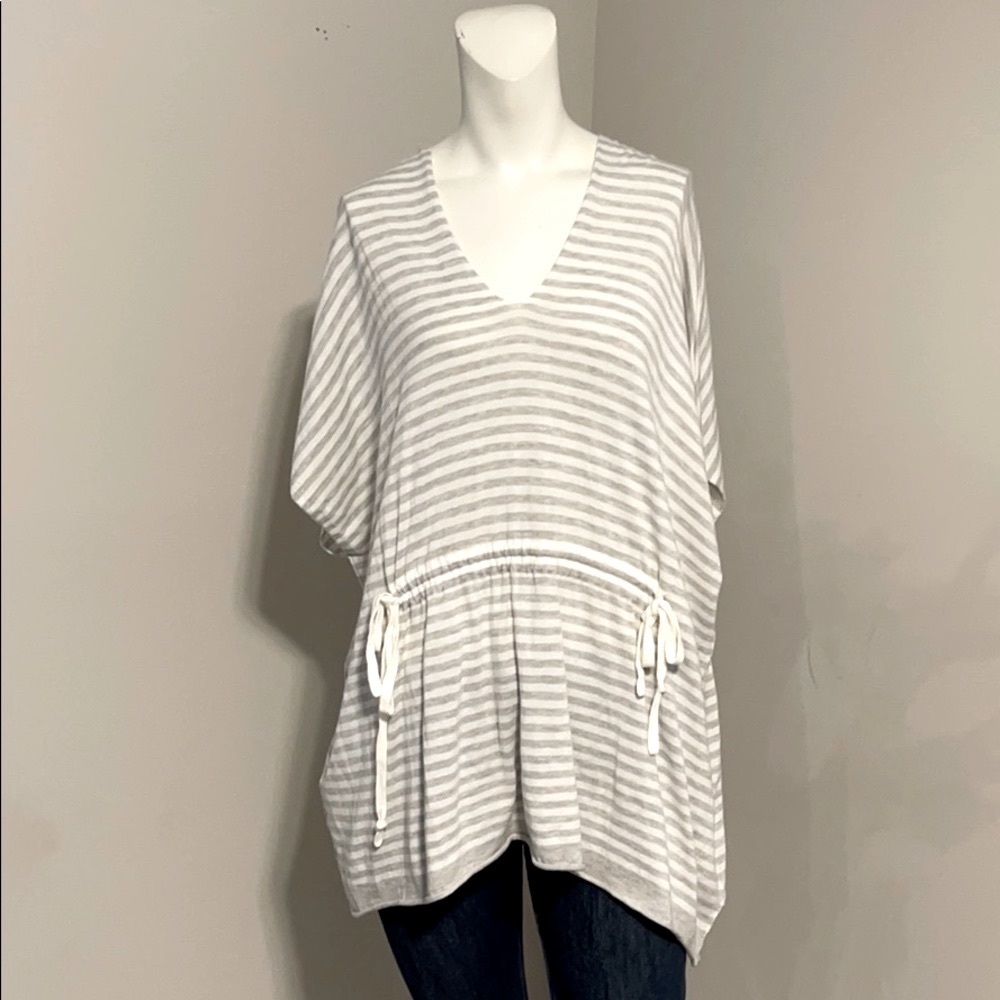 NWOT White+Warren Oversized striped hooded top